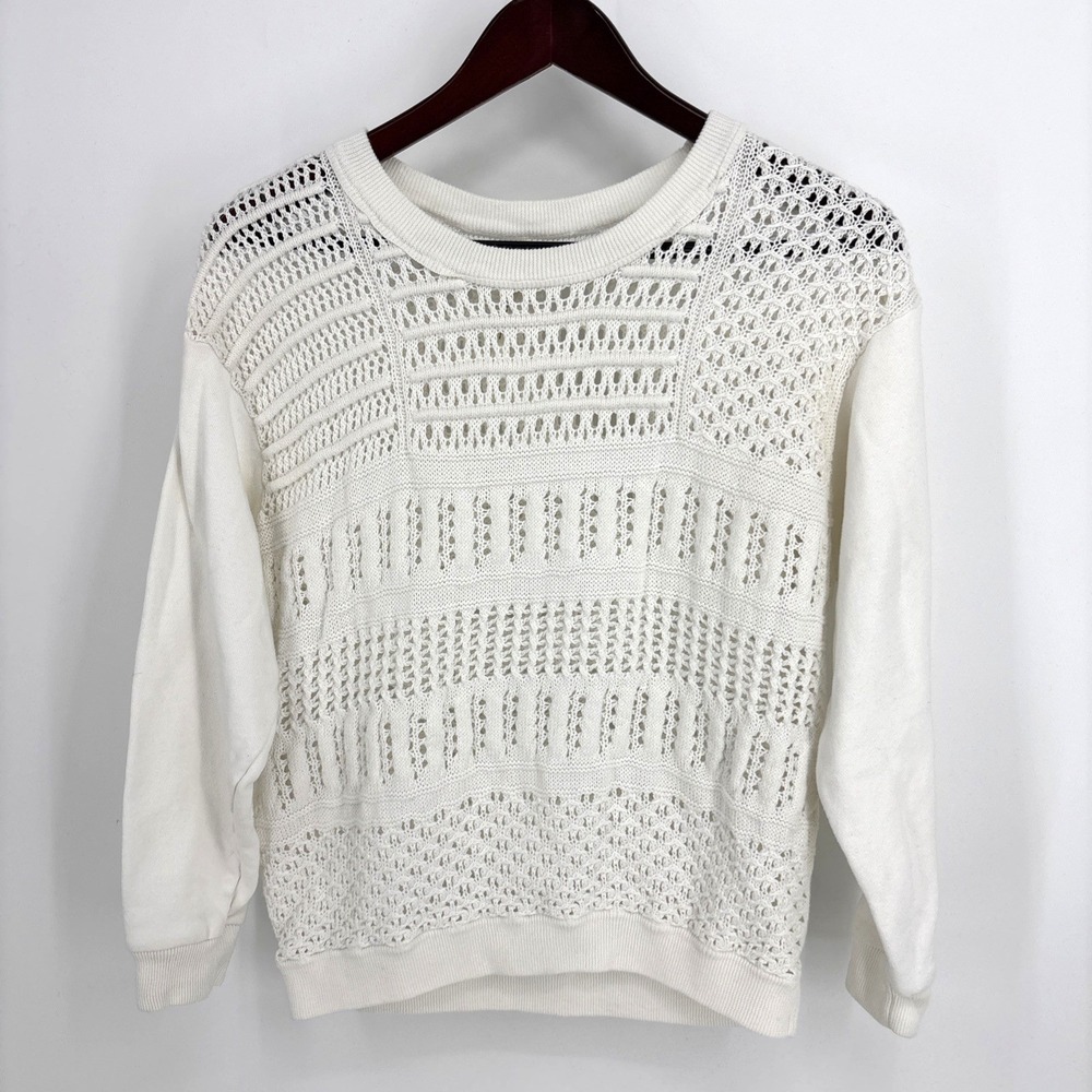 Free People Movement Top Womens M White Loose Knit Pullover Sweatshirt Sleeves
